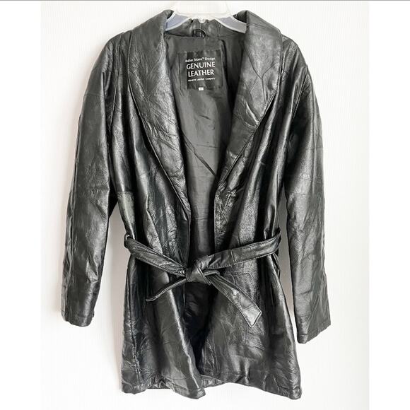 Vintage 80s 90s Italian Stone Design Genuine Leather Patchwork Trench Coat - Picture 9 of 16